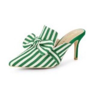 Green and White Striped Women's Heels